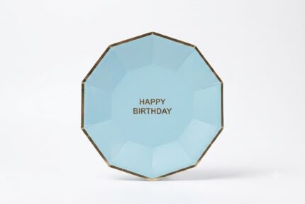 PRATO DE PAPEL HAPPY BIRTHDAY AZUL BEBÊ 18CM C/ 10UN - SILVER PLASTIC