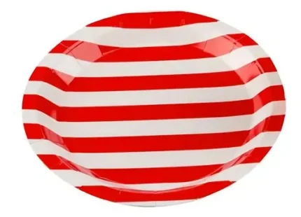 PRATO DE PAPEL LISTRADO VERMELHO E BRANCO 18CM C/ 10UN - SILVER PLASTIC