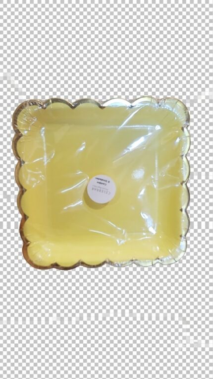 PRATO DE PAPEL QUADRADO AMARELO BORDA DOURADA 18CM C/ 08UN - CELEBRAR