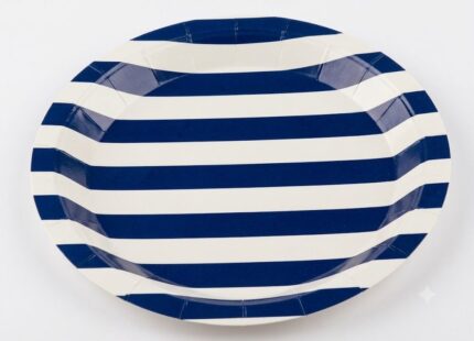 PRATO DE PAPEL LISTRAS  AZUL E BRANCO 18CM C/10UN - SILVER PLASTIC
