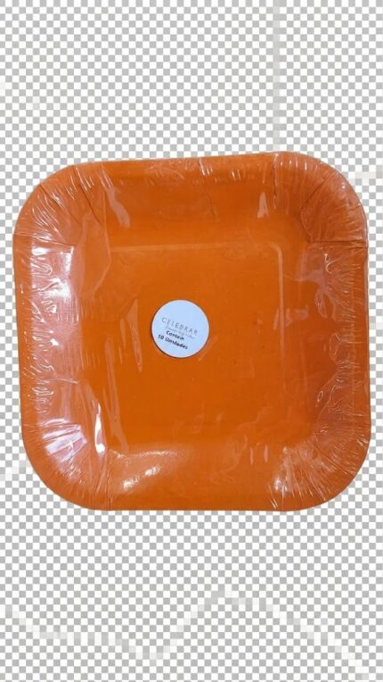 PRATO DE PAPEL LISO QUADRADO LARANJA 18CM C/ 10UN - CELEBRAR