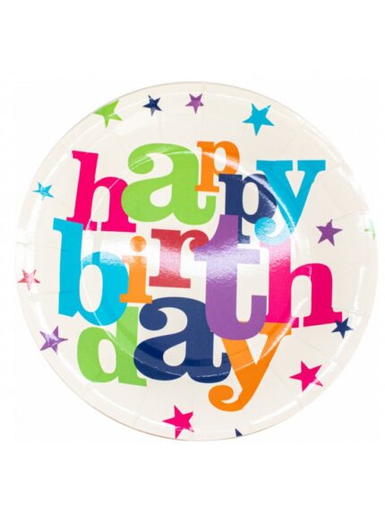 PRATO DE PAPEL HAPPY BIRTHDAY COLORIDO 18CM C/ 10UN - CELEBRAR