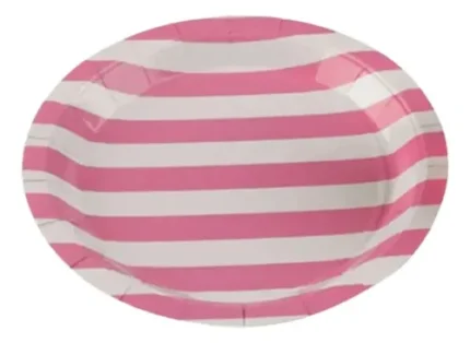 PRATO DE PAPEL LISTRADO ROSA E BRANCO 18CM C/ 10UN - SILVER PLASTIC