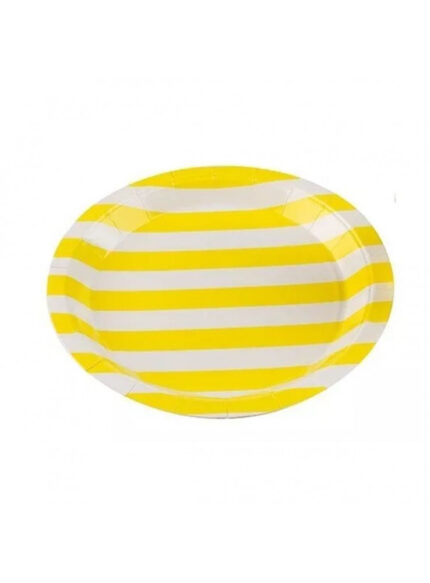 PRATO DE PAPEL LISTRADO AMARELO E BRANCO 18CM C/ 10UN - SILVER PLASTIC