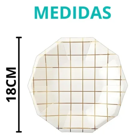 PRATO DE PAPEL XADREZ DOURADO 18CM C/ 10UN - SILVER PLASTIC