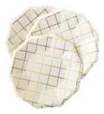 PRATO DE PAPEL XADREZ DOURADO 18CM C/ 10UN - SILVER PLASTIC - Imagem 2
