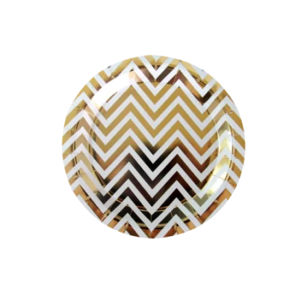PRATO DE PAPEL CHEVRON DOURADO COM 10 UNIDADES - SILVER PLASTIC