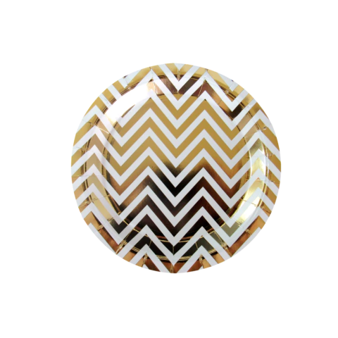 15567589930-chevron-dourado1-3dd32db62c5064d1e316243700604840-480-0.webp PRATO DE PAPEL CHEVRON DOURADO COM 10 UNIDADES - SILVER PLASTIC - Imagem 1