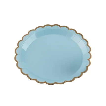PRATO DE PAPEL AZUL BEBÊ COM BORDA DOURADA 18CM C/ 10UN - SILVER PLASTIC