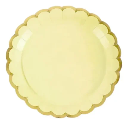 PRATO DE PAPEL AMARELO COM BORDA DOURADA 18CM C/ 10UN - SILVER PLASTIC