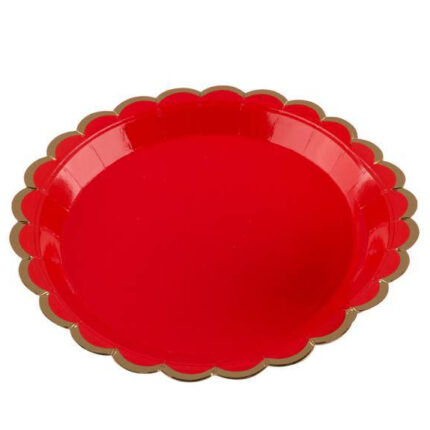 PRATO DE PAPEL VERMELHO COM BORDA DOURADA 18CM C/ 10UN SILVER PLASTIC