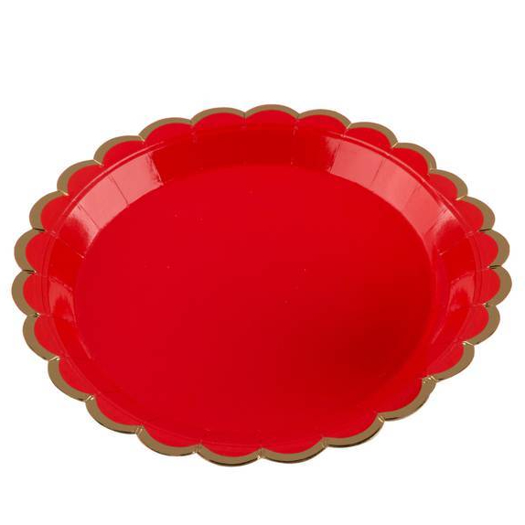 15567594440-br-11134207-7r98o-m35daa2kgwere0.jpg PRATO DE PAPEL VERMELHO COM BORDA DOURADA 18CM C/ 10UN SILVER PLASTIC - Imagem 1