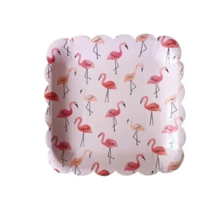 PRATO DE PAPEL QUADRADO FLAMINGO 22CM C/ 8UN - SILVER PLASTIC
