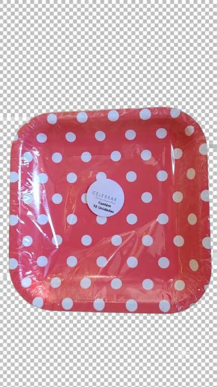 PRATO DE PAPEL QUADRADO POÁ VERMELHO 16CM C/ 10UN - CELEBRAR