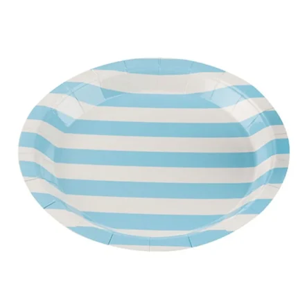 PRATO DE PAPEL LISTRADO AZUL E BRANCO 18CM C/ 10UN - SILVER PLASTIC