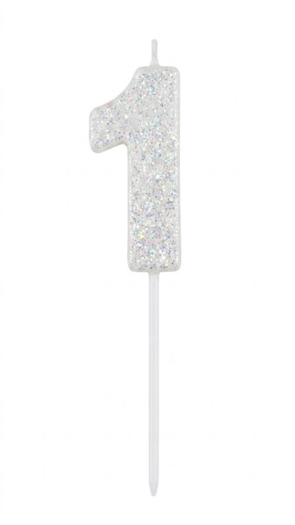 VELA DE ANIVERSÁRIO CONCEPT GLITTER  BRANCA NÚMERO 1 - CURIFEST