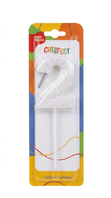 VELA DE ANIVERSÁRIO CONCEPT GLITTER  BRANCA NÚMERO 2 - CURIFEST