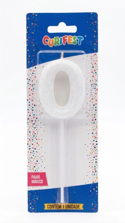 VELA DE ANIVERSÁRIO CONCEPT GLITTER  BRANCA NÚMERO 0 - CURIFEST