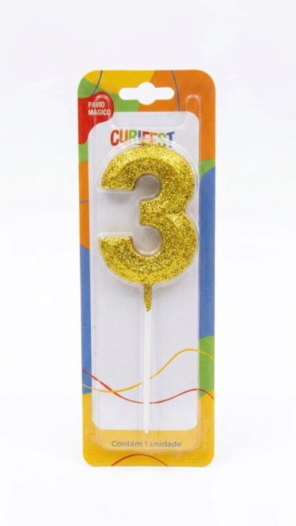 VELA DE ANIVERSÁRIO HASTE CONCEPT GLITTER DOURADA N°3