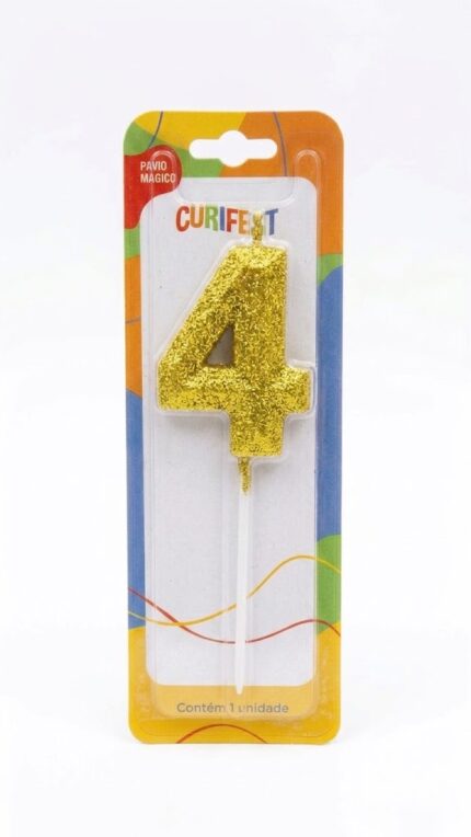 VELA DE ANIVERSÁRIO HASTE CONCEPT GLITTER DOURADA N°4