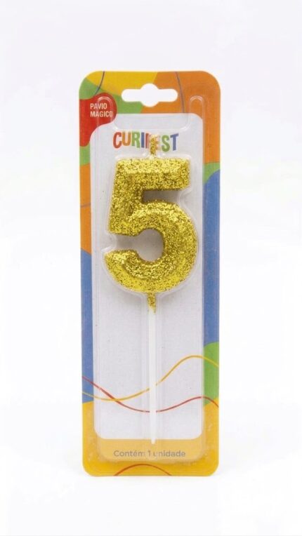 VELA DE ANIVERSÁRIO HASTE CONCEPT GLITTER DOURADA N°5