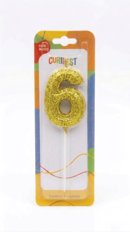 VELA DE ANIVERSÁRIO HASTE CONCEPT GLITTER DOURADA N°6