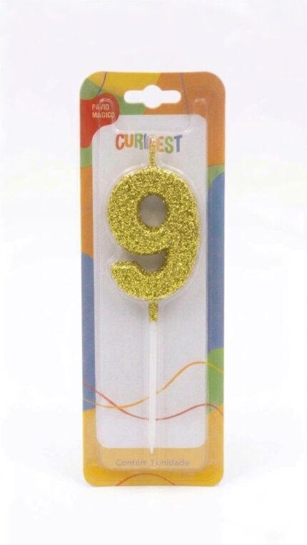 VELA DE ANIVERSÁRIO HASTE CONCEPT GLITTER DOURADA N°9