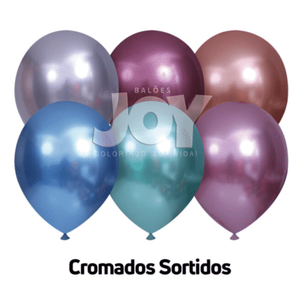 BALÃO DE LATÉX 14 POLEGADAS SORTIDO CROMADO REDONDO COM 12 UNID- JOY