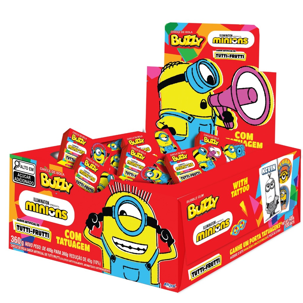 CHICLETE MINIONS TUTTI FRUTTI 360GR COM 90UN – BUZZY