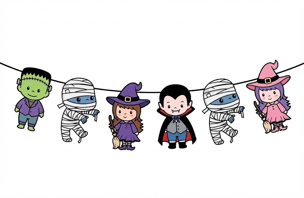 15614794873-watermarked-img-6886263859219897239.jpg VARAL DE PAPEL MONSTROS SORTIDOS HALLOWEEN - Imagem 1
