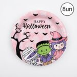 PRATO DE PAPEL ROSA MONSTROS HAPPY HALLOWEEN 18CM C/ 8UN