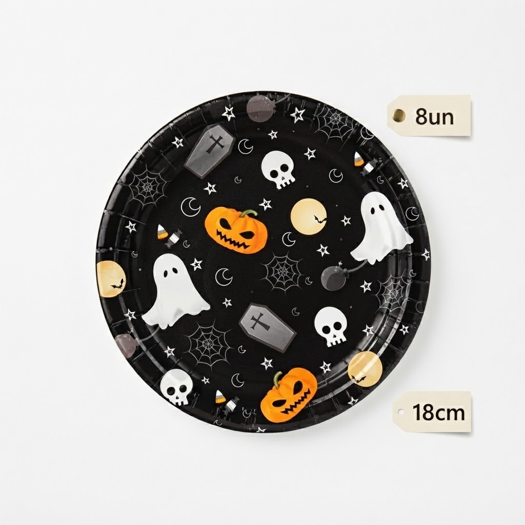 15614806029-watermarked-img-11270116483362723297.jpg PRATO PAPEL PRETO HALLOWEEN SOMBRIO 18CM C/8UN - Imagem 1