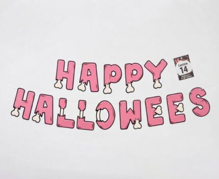VARAL DE PAPEL ROSA HAPPY HALLOWEEN OSSOS