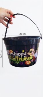 BALDE PLÁSTICO HALLOWEEN DIVERTIDO 20X14,5 - PRETO