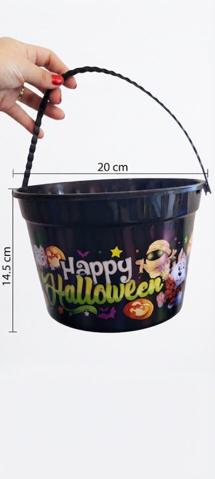 BALDE PLÁSTICO HALLOWEEN DIVERTIDO 20X14,5 - PRETO