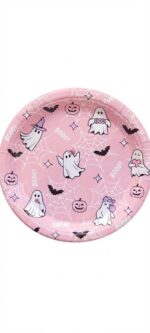 PRATO DE PAPEL ROSA FANTASMA BOOO HALLOWEEN 18CM C/8UN - Imagem 3