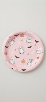 PRATO DE PAPEL ROSA FANTASMA BOOO HALLOWEEN 18CM C/8UN