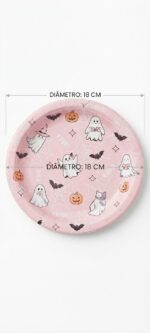 PRATO DE PAPEL ROSA FANTASMA BOOO HALLOWEEN 18CM C/8UN - Imagem 2