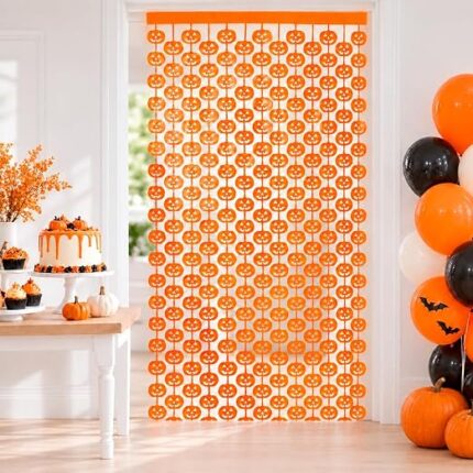 CORTINA ABÓBORA METALIZADA HALLOWEEN 1X2M