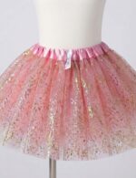 SAIA DE TULE ROSA COM BRILHO DOURADO 40CM - Imagem 3