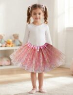 SAIA DE TULE ROSA COM BRILHO DOURADO 40CM - Imagem 2