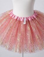 SAIA DE TULE ROSA COM BRILHO DOURADO 40CM